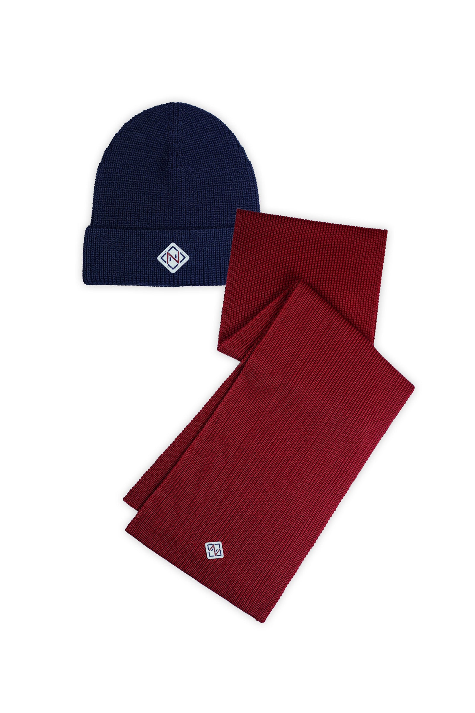 NAVY HAT & RED SCARF